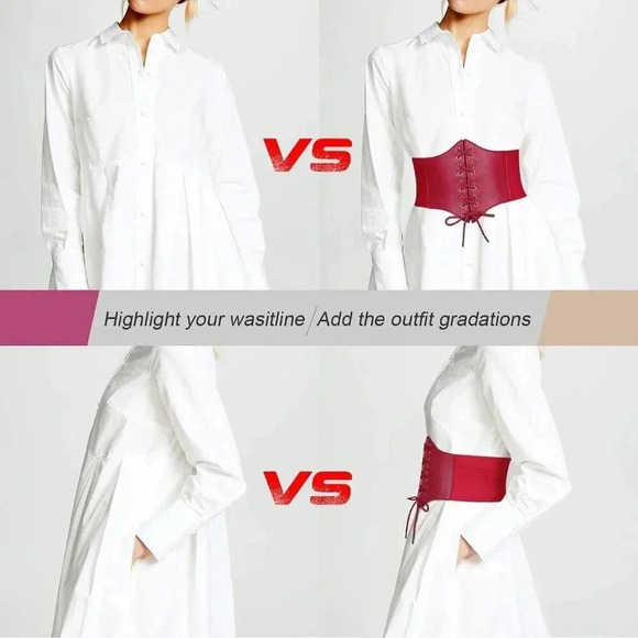 Women's Elastic  Red Costume Waist Belt Lace-up Tied Waspie Corset Belts - Picture 3 of 6